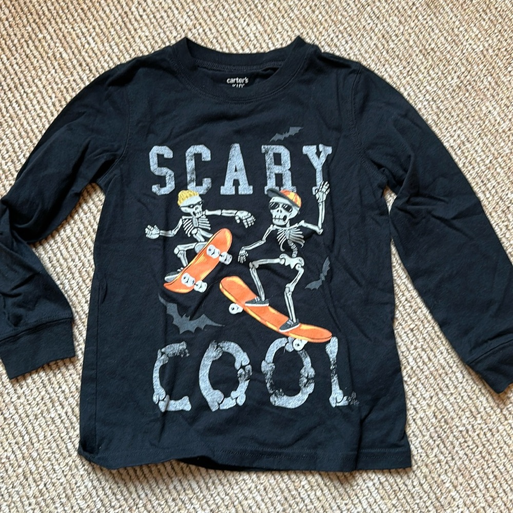 Carters boys size 4 Scary Cool Skelton skateboarding Halloween long sleeve tee